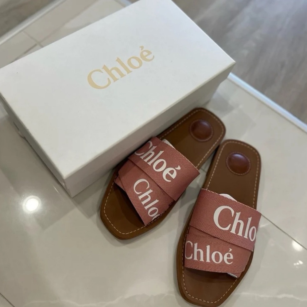 Chloe Woody Flat Slides Sandals 37